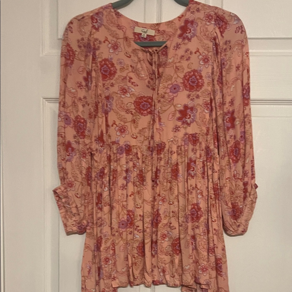 easel Peach Floral Peasant Blouse